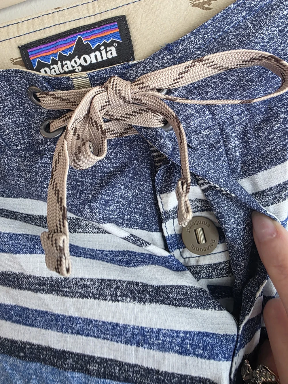 Patagonia Blue Multi-Stripe Men’s Swim Board Shorts